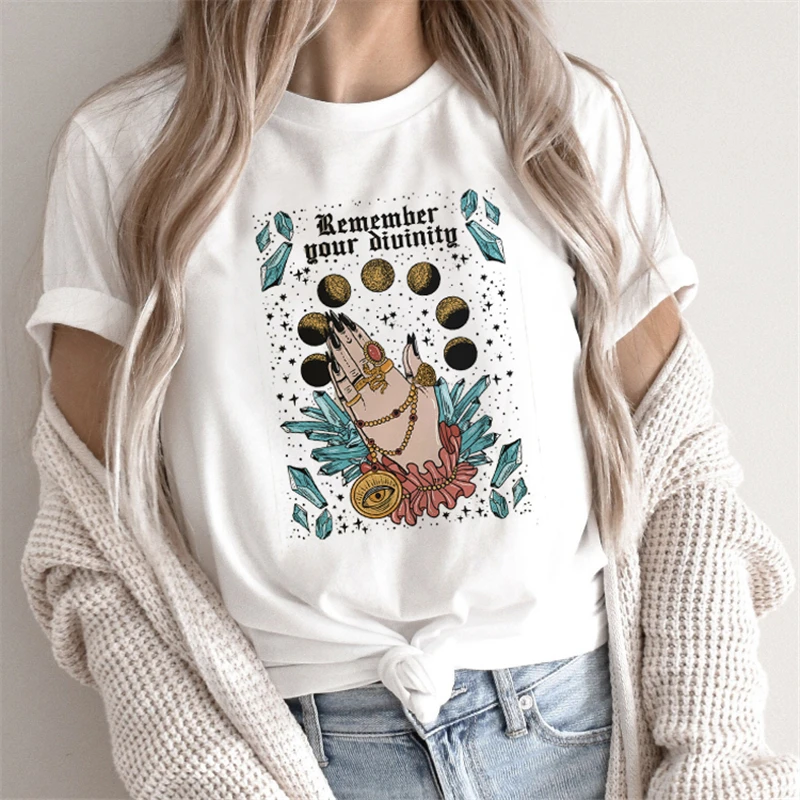 Tee Lady Fashion Women Short Sleeve Summer Top Clothes Tshirt Female Tarot Print Cute Lovely Casual Regular Graphic T-Shirt