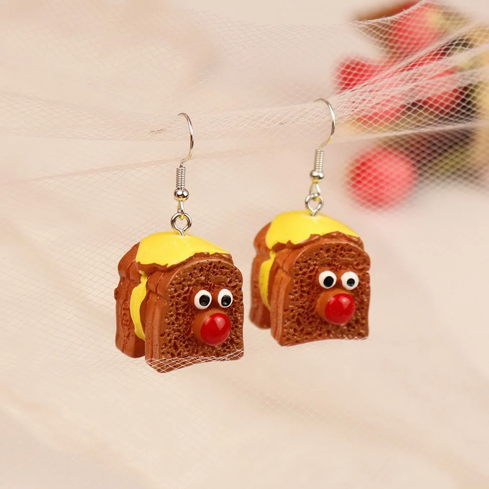 1pair Fun Stereo Miniature Food Play Big Nose Eye Sandwich Earrings Girl Heart Hook Earrings Jewelry