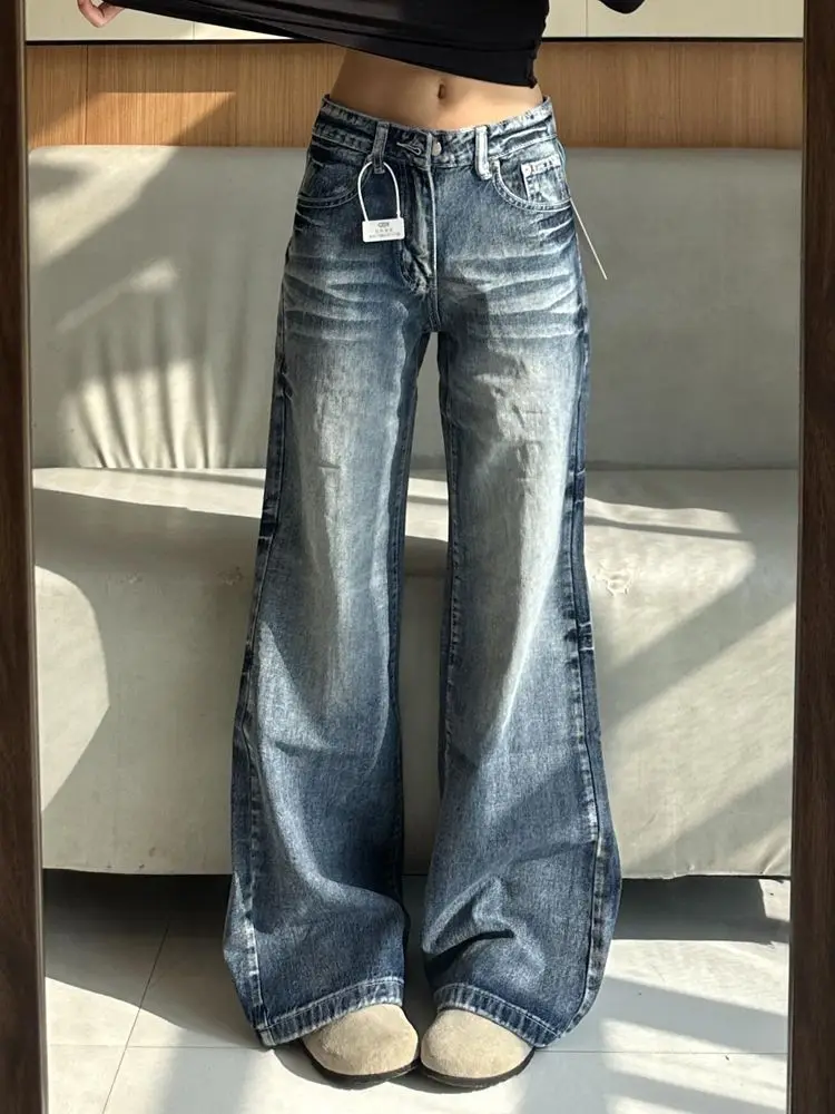 

Vintage Washed Wide Leg Jeans Women Casual High Waist Baggy Flare Denim Pants American Retro Y2K Streetwear Casual Trousers