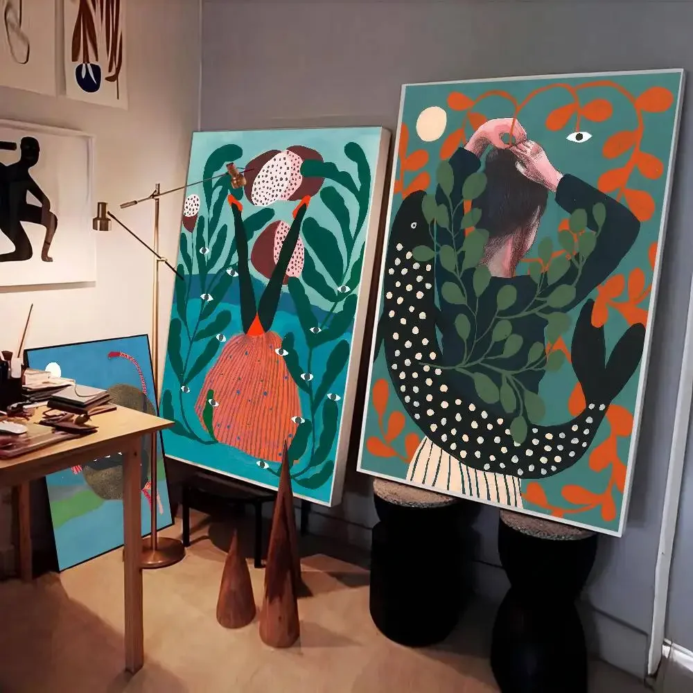 الشمال امرأة نباتات الأسماك والحيوان Jaqua المشارك ذاتية اللصق الفن ورق مقاوم للماء ملصق مقهى بار غرفة جدار ديكور