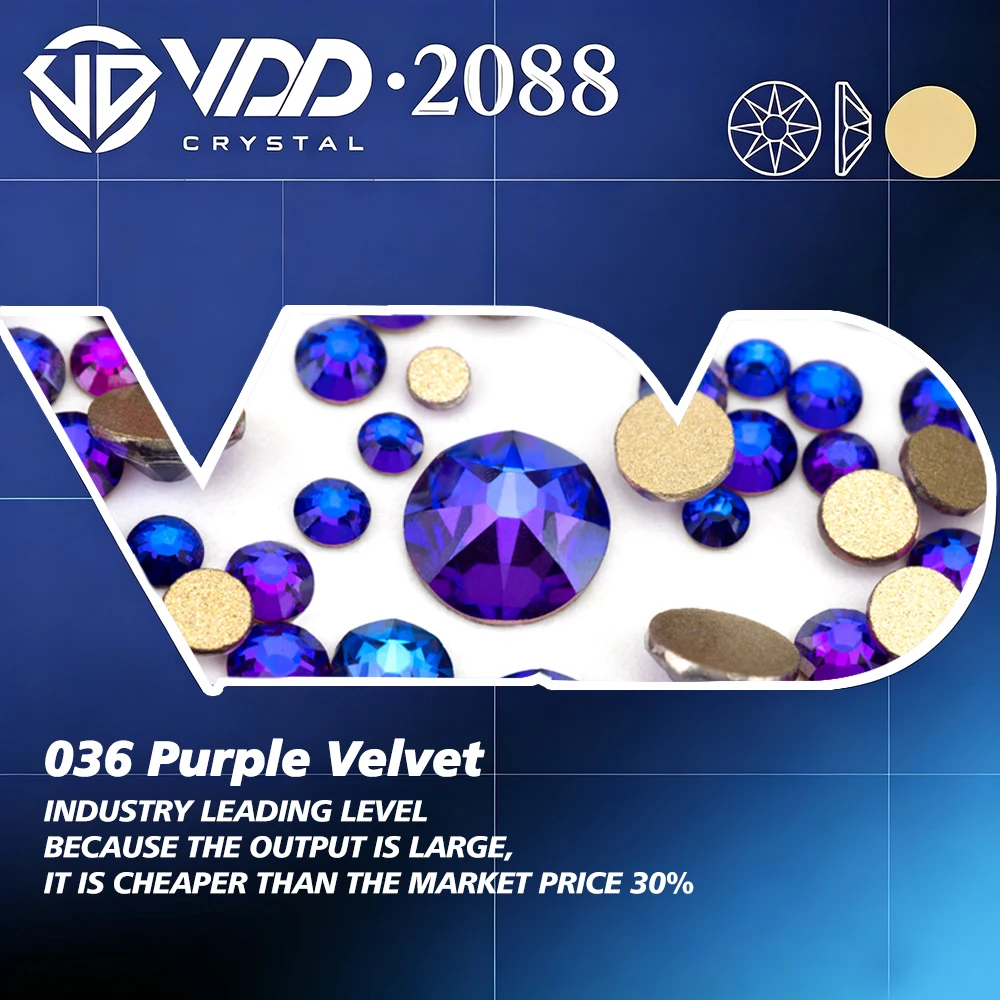 VDD Purple Velvet 2088+1012 Kristall-Strasssteine ohne Heißfixierung, gemischte Größen, 5A, hochwertige Glas-Flatback-Strasssteine – Detail 1