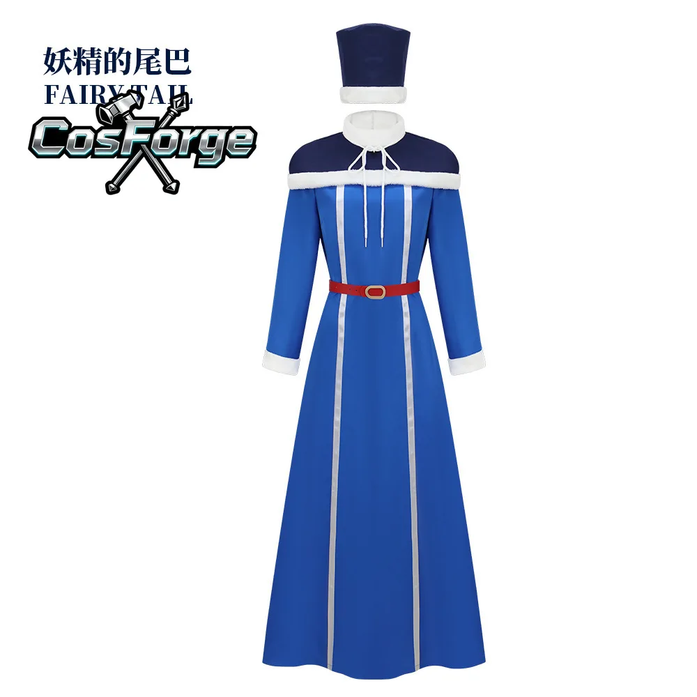 Fairy Tail Juvia Lockser Cosplay Costume - Full Set Blue Dress Hat Wig Accessories Women Carnival Halloween view 2