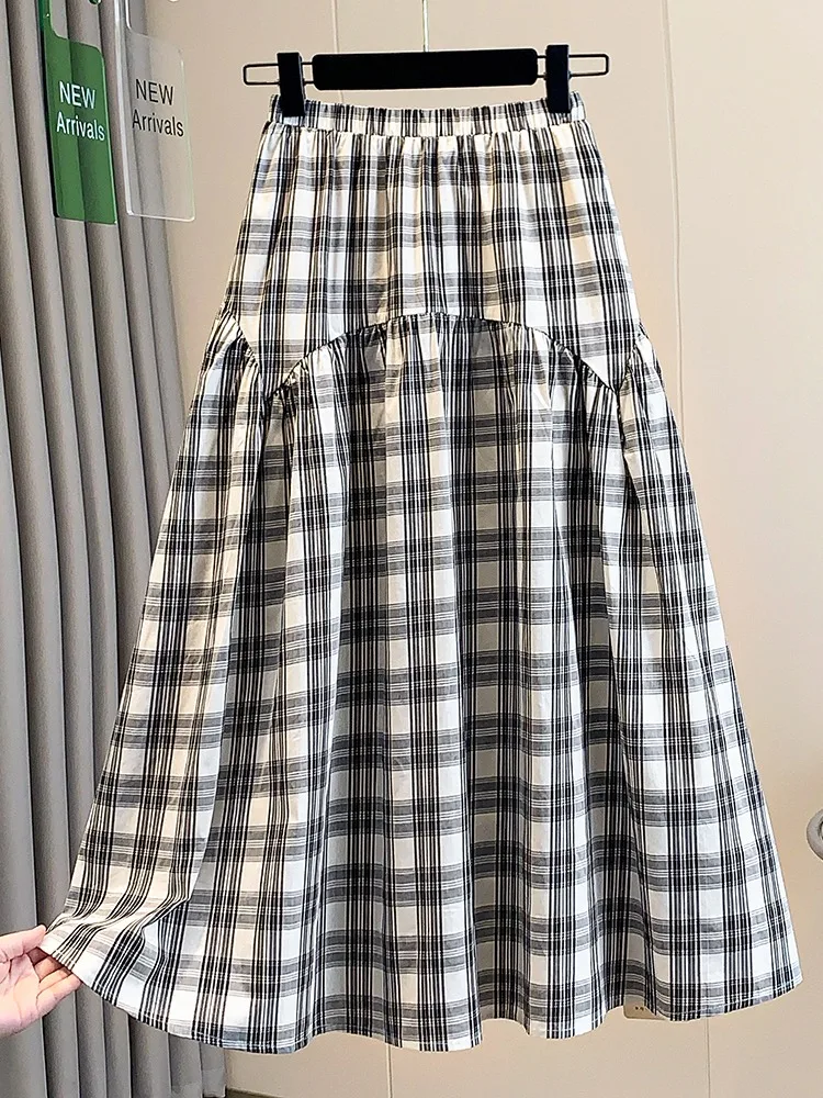 

Ретро-юбка миди в клетку с завышенной талией, женская летняя, омолаживающая, стройнящая, расклешенная, средней длины, для повседневной носки