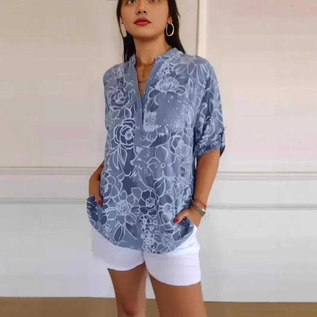 

Women's Long Floral Pattern Printed Shirt British Style Checkered Pattern Cotton Material Durable Long Sleeve Inner Wear