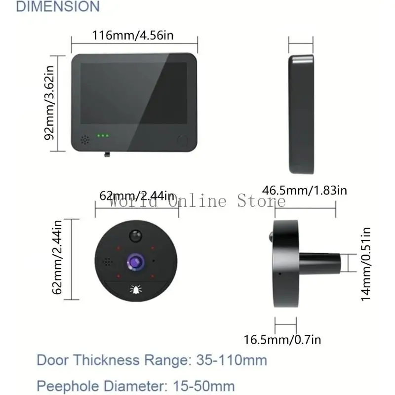 Intelligent Wireless Doorbell 200MP 4,3 Inch Layar 1080p IR Two Way Talk Radio 87HC