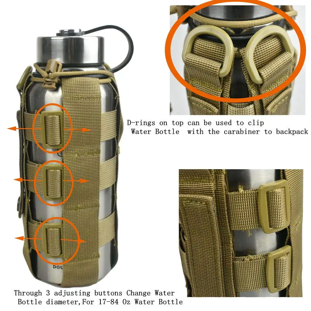 Multifunctional tactical water bottle hanging bag Outdoor Camo water bottle Bag Adjustable rope water bottle bag accessories cam