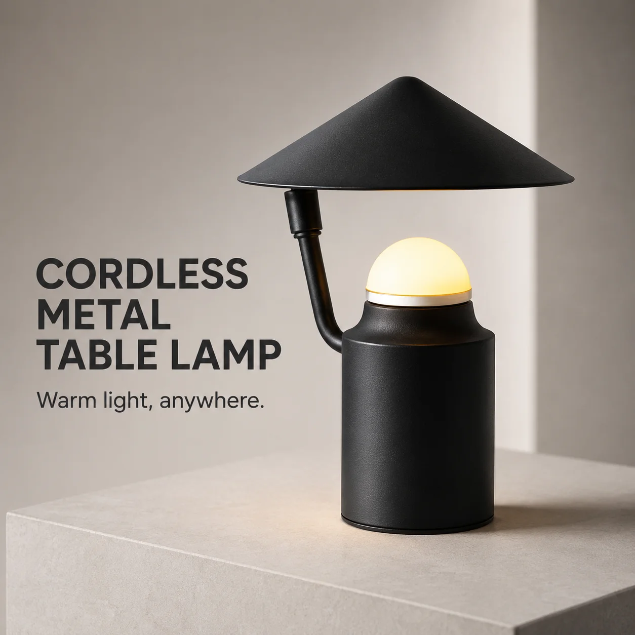Minimalist Black LED Table Lamp 3 Light Colors Stepless Dimming Type-C Rechargeable Eye Care Light for Bedroom Decor