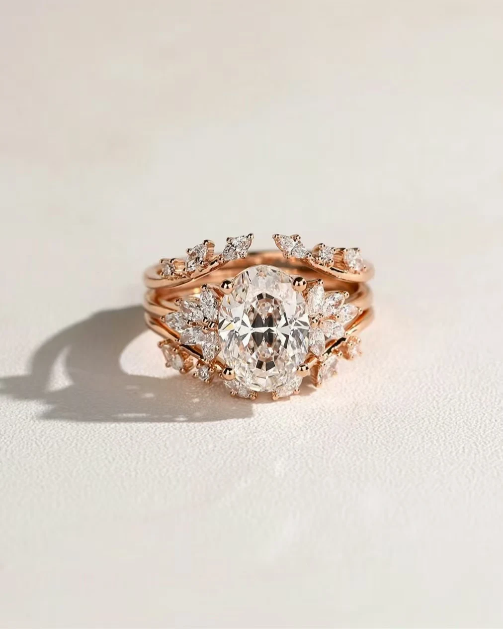 

Vine Design Oval Moissanite Wedding Set, 9K 14K 18K Gold & PT950 Platinum Matching Couple Rings, Custom Engagement Bands