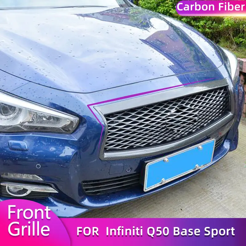 

Carbon Fiber Front Bumper Grill Frame for Infiniti Q50 Base Sport Sedan 2014-2017 Car Racing Front Mesh Frame Cover Grille