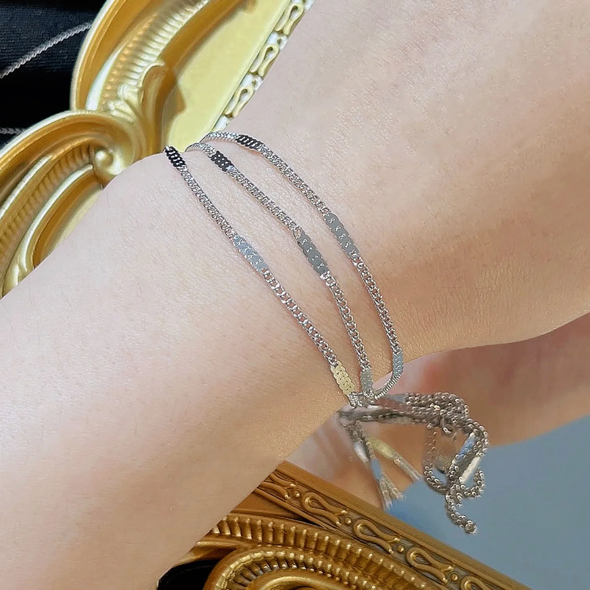 925 Sterling Silver Multi Layer Necklace Women s Versatile Light Luxury Bracelet And Long Fringed Earrings Set