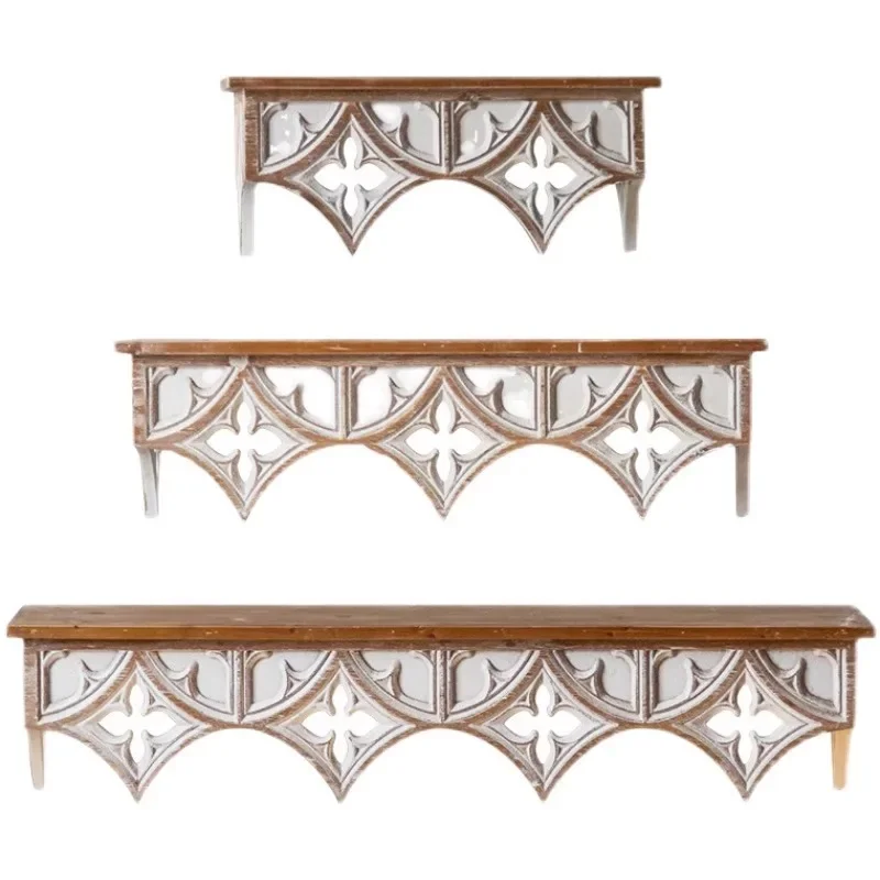 

American retro solid wood decorative wall hanging, homestay living room wall shelf photography props restaurant shelf