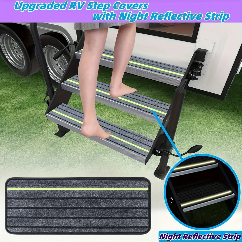 RV Step Cover Set Premium Polyester Slip-Resistant Reflective Traction Tape Camper Rug for Travel Trailers Durable