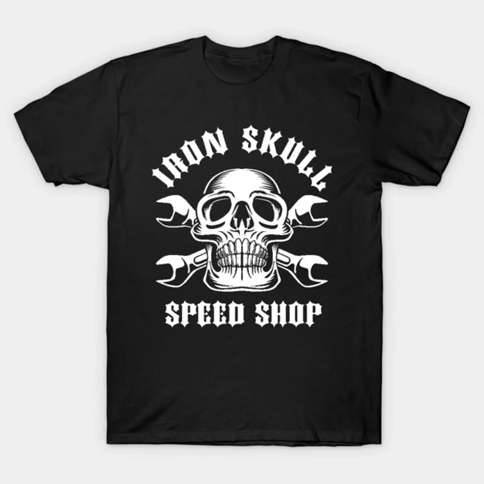 Iron Skull Speed Shop with Crossed Wrenches T Shirt vintage Washed Slightly Versatile Top For Everyday Wear graphic homme