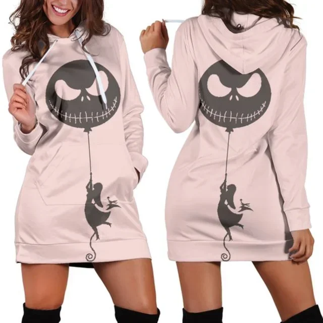 

Disney Jack Skellington Hoodie Dress Sweater Fashion Dress Sweatshirt 3d Allover Printed Y2k Hoodie for Women