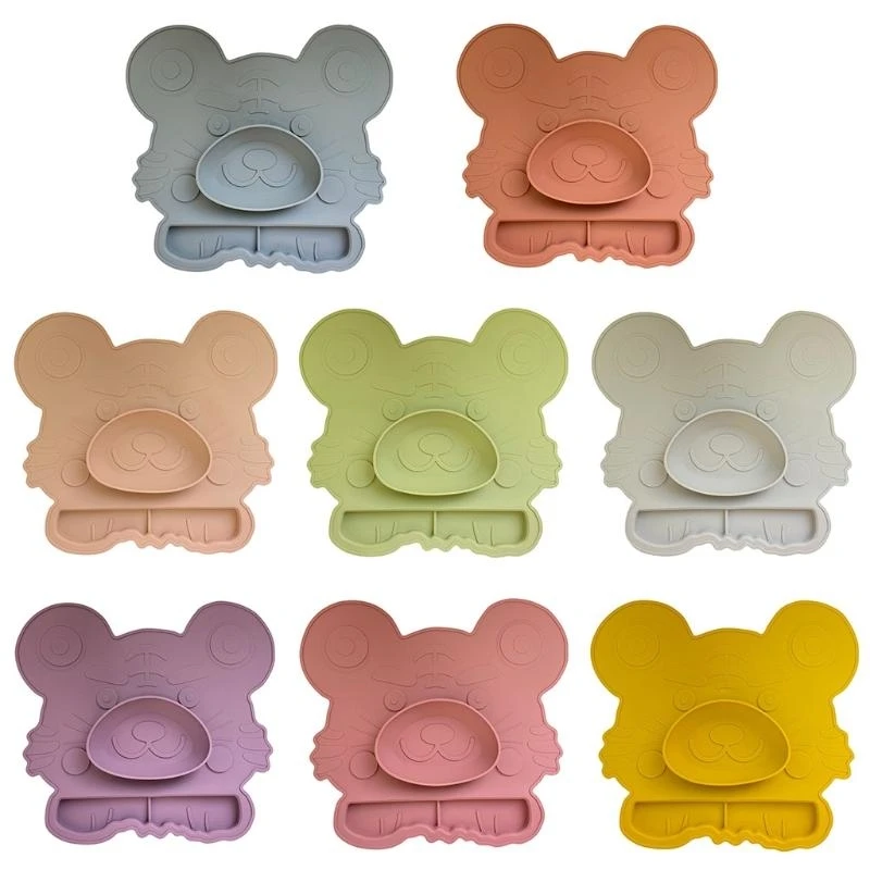 

J15U Cartoon Catching Baby Placemat with Bowl Pockets Toddler Infant Reusable Silicone Non-Slip Suction