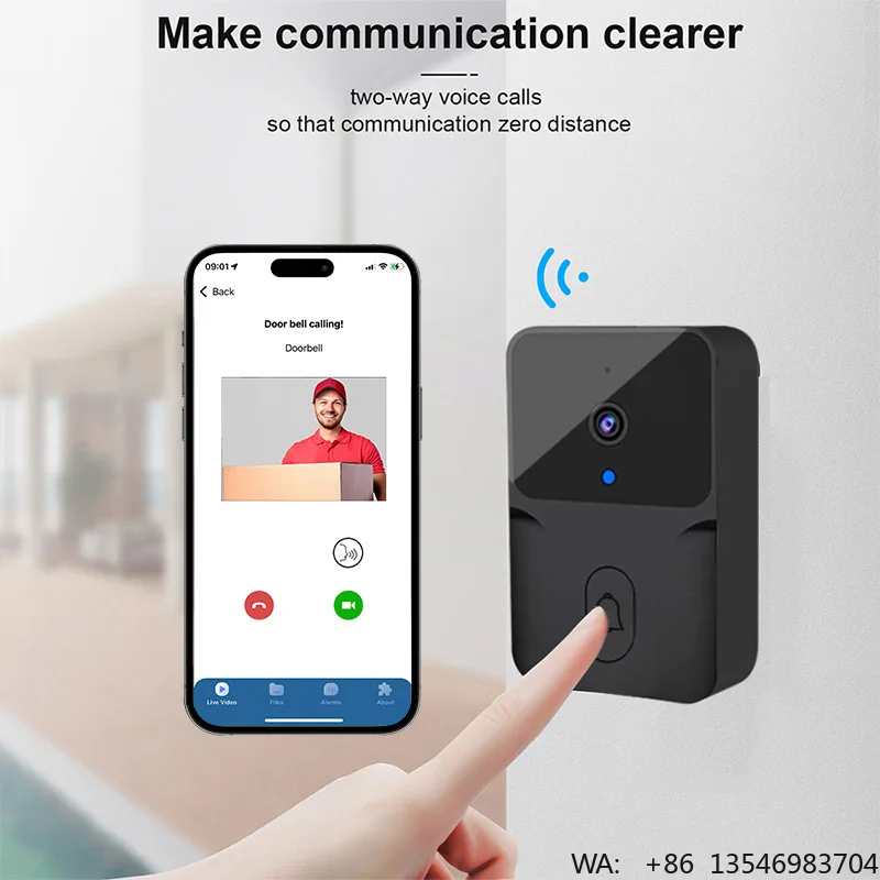 Smart Video Doorbell Camera Wi-Fi Rotatable Design Voice Assistant Control Wireless Night Vision 2-Way Audio Battery Powered