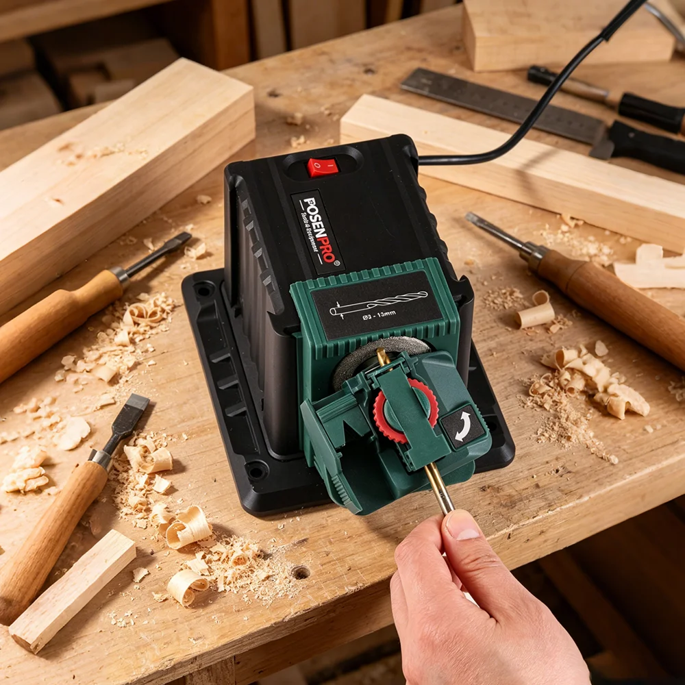 POSENPRO Affûteur électrique multifonction pour affûter les couteaux, les forets, les ciseaux, les burins et autres outils, compact et léger, outil électrique pratique pour le bricolage à domicile