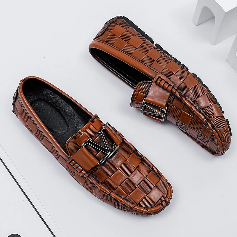 High Quality Genuine Leather Men\'s Casual Shoes Brand Cowhide Leather Shoes Crocodile Pattern Loafers Ladies Moccasin Flat Shoes