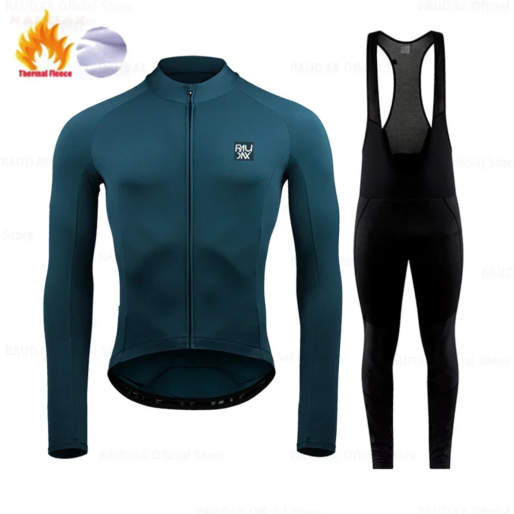 Raudax Winter Thermal Fleece Bicycle Clothing Suits Cycling Jersey Set Sport Bike MTB Riding Clothing Bib Pants 2023 Warm Sets