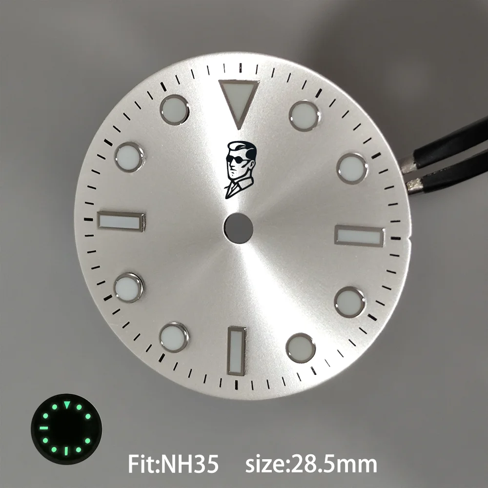 Custom Logo Watch Dial 28.5mm Suitable for NH35 Series Movements Green Luminous Men's Watches Accessories Replacement Dial