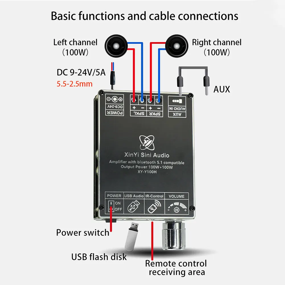 XY-Y100H AUX سماعات ستيريو وحدة ، بلوتوث 5.1 ، 2x100 واط الصوت ، أمبير ، TPA3116 رقاقة ، الرقمية السلطة مكبر للصوت المجلس