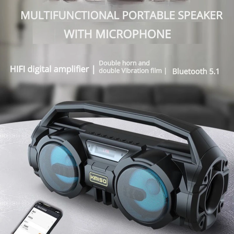 

High Power Portable Bluetooth Speakers Hifi EQ Subwoofer Home Theater Sound System MP3 Player Karaoke With Microphone Sound Box