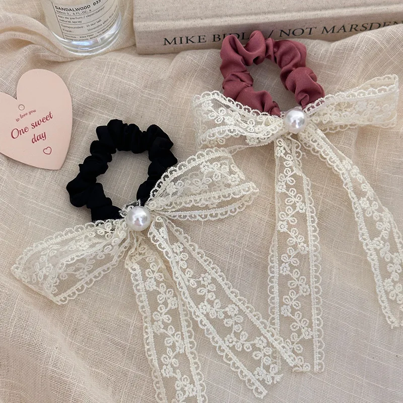 Korean accessories rubber band for hair girl elastic ties scrunchie women Gift new in popular ribbon fairy vintage bow Headdress