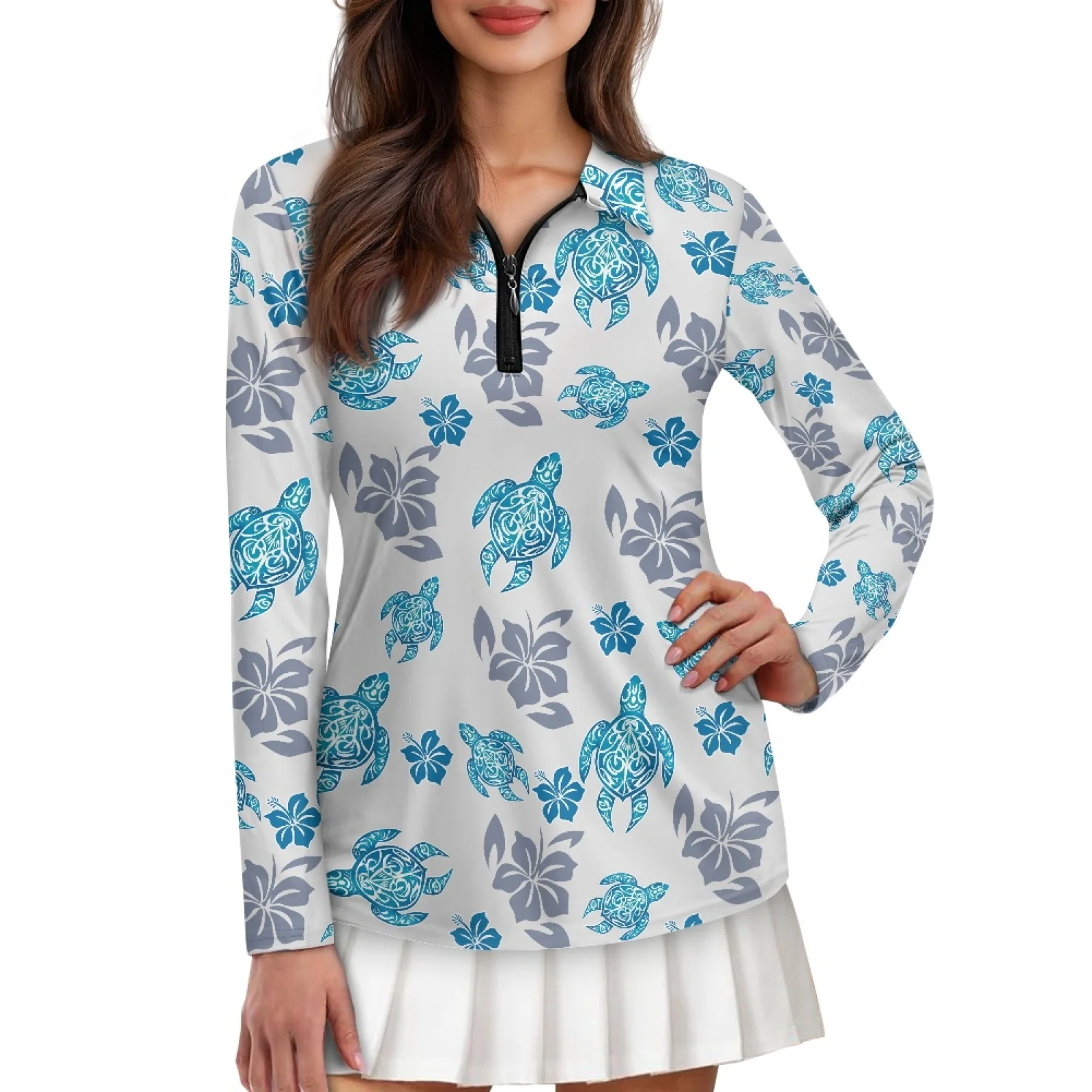 PENSTROLL Turtle Hibiscus Womens Slim Fit Tennis Polo Tops Lightweight Athletic Outfits for Travel