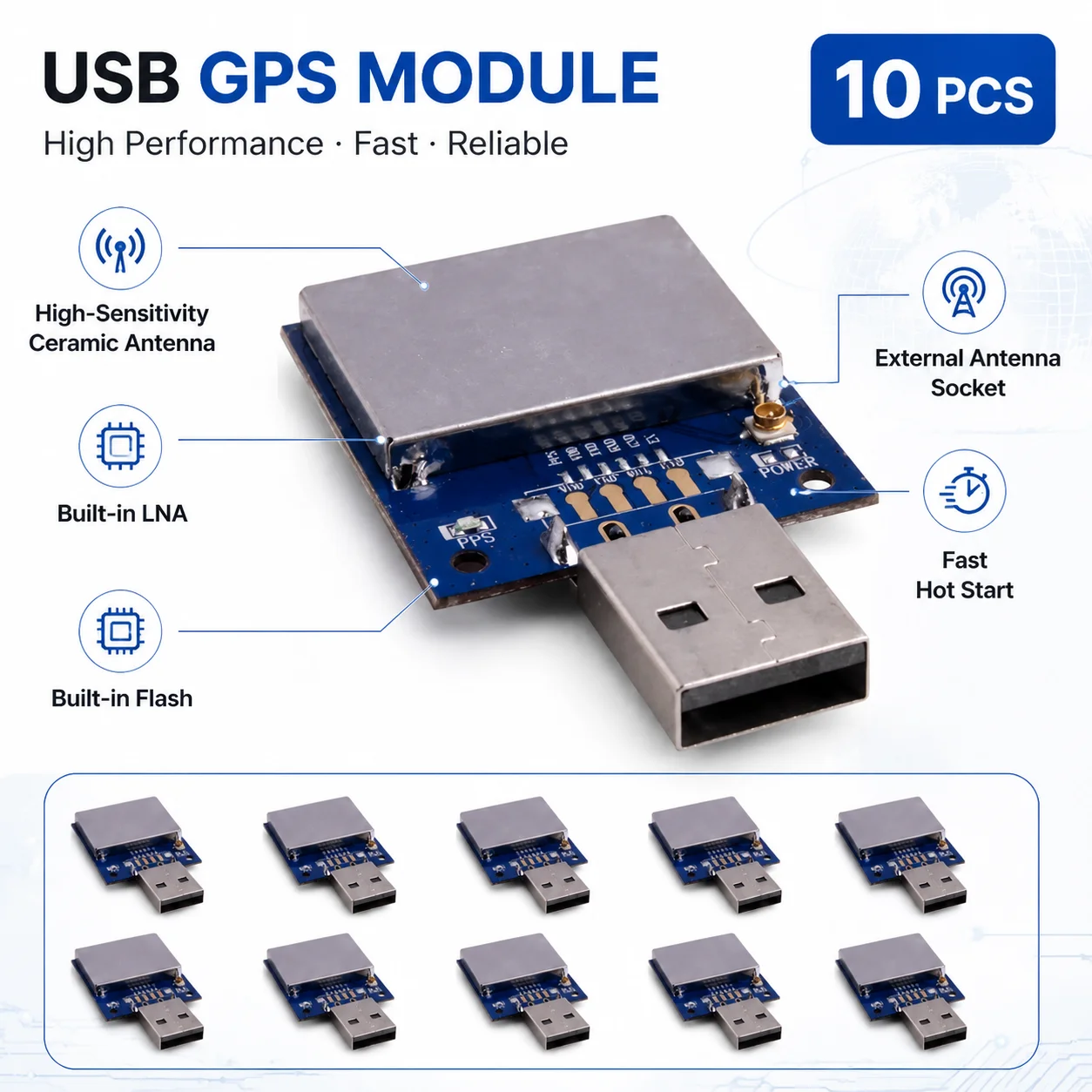 USB GPS GNSS Module with High Sensitivity Ceramic Antenna 56 Channels 1-10Hz Update Rate for Flight Controllers 10pcs Lot