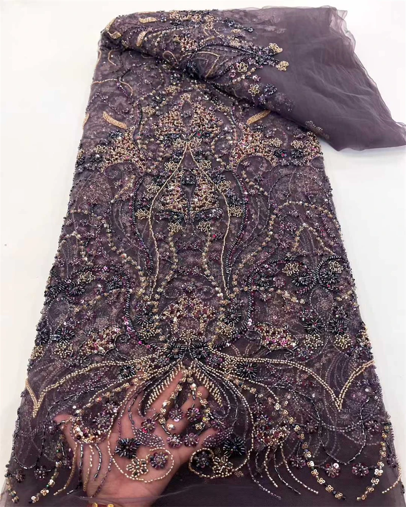 High Quality 2024 African Nigeria Sequins Tulle Lace Fabric Embroidery Wedding Party Guipure Dress Beads Stone 5Yards