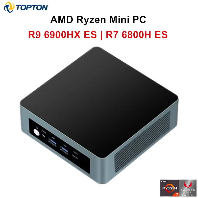 Topton AMD Mini PC Gamer Ryzen 9 6900HX ES 8 Çekirdekli 2xDDR5 2xLAN 2.5G NVMe USB4 Windows 11 Pro Masaüstü Mini Oyun Bilgisayarı WiFi6E