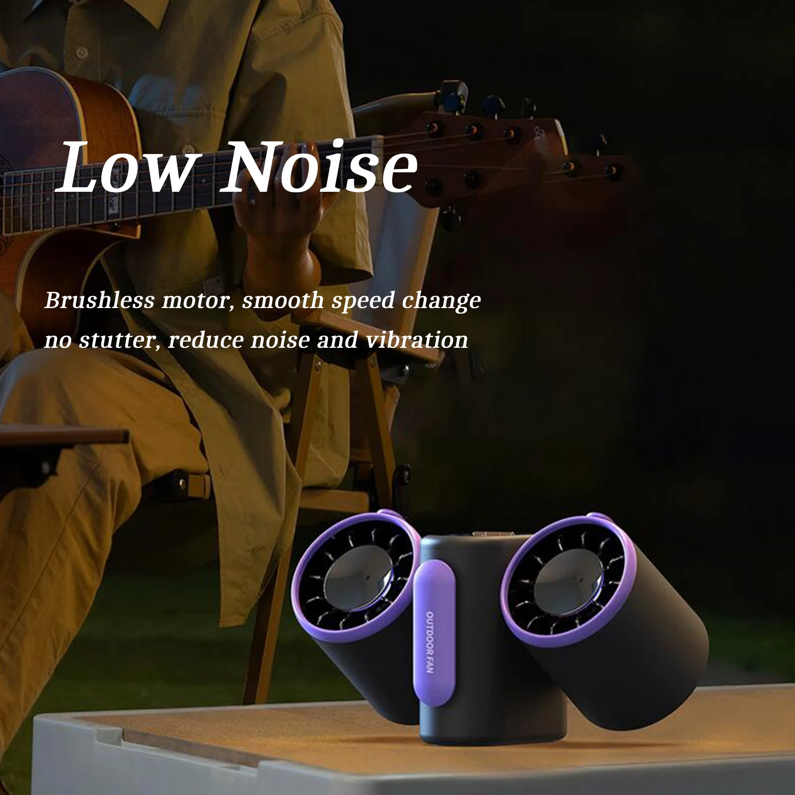 Ventilador Pessoal Ventilador de Cintura com Cabeça Dupla, Mãos Livres, 3 Velocidade Ajustável, Recarregável para Campismo, Multifuncional, Leve