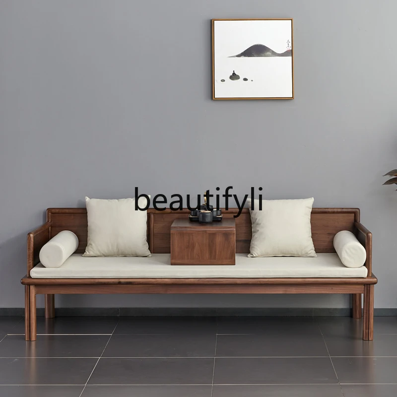 

New Chinese Style Solid Wood Sliding Luohan Bed Black Walnut Living Room Sofa Set Zen Bed Couch