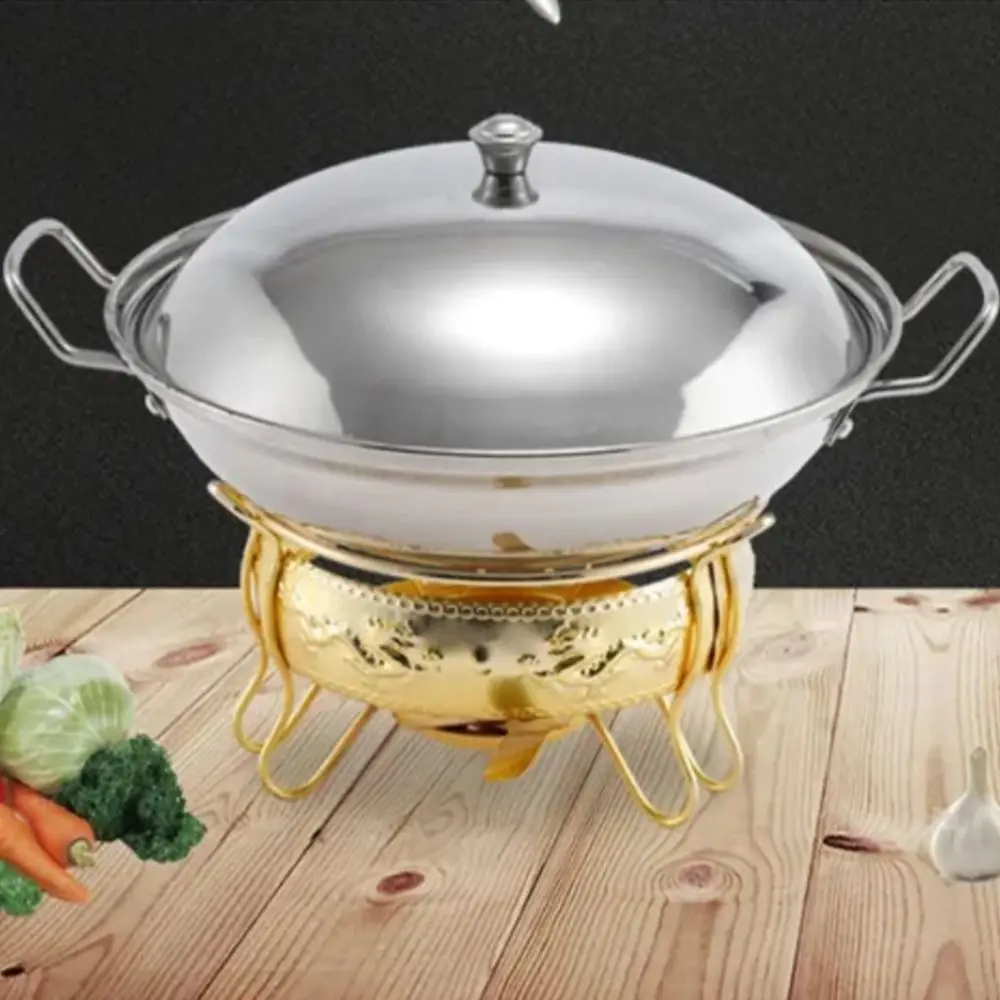 Stainless Steel Alcohol Furnace Small Hotpot Pot Round with Lid Alcohol Stove Pot Chinese cuisine Double Handle Dry Pot