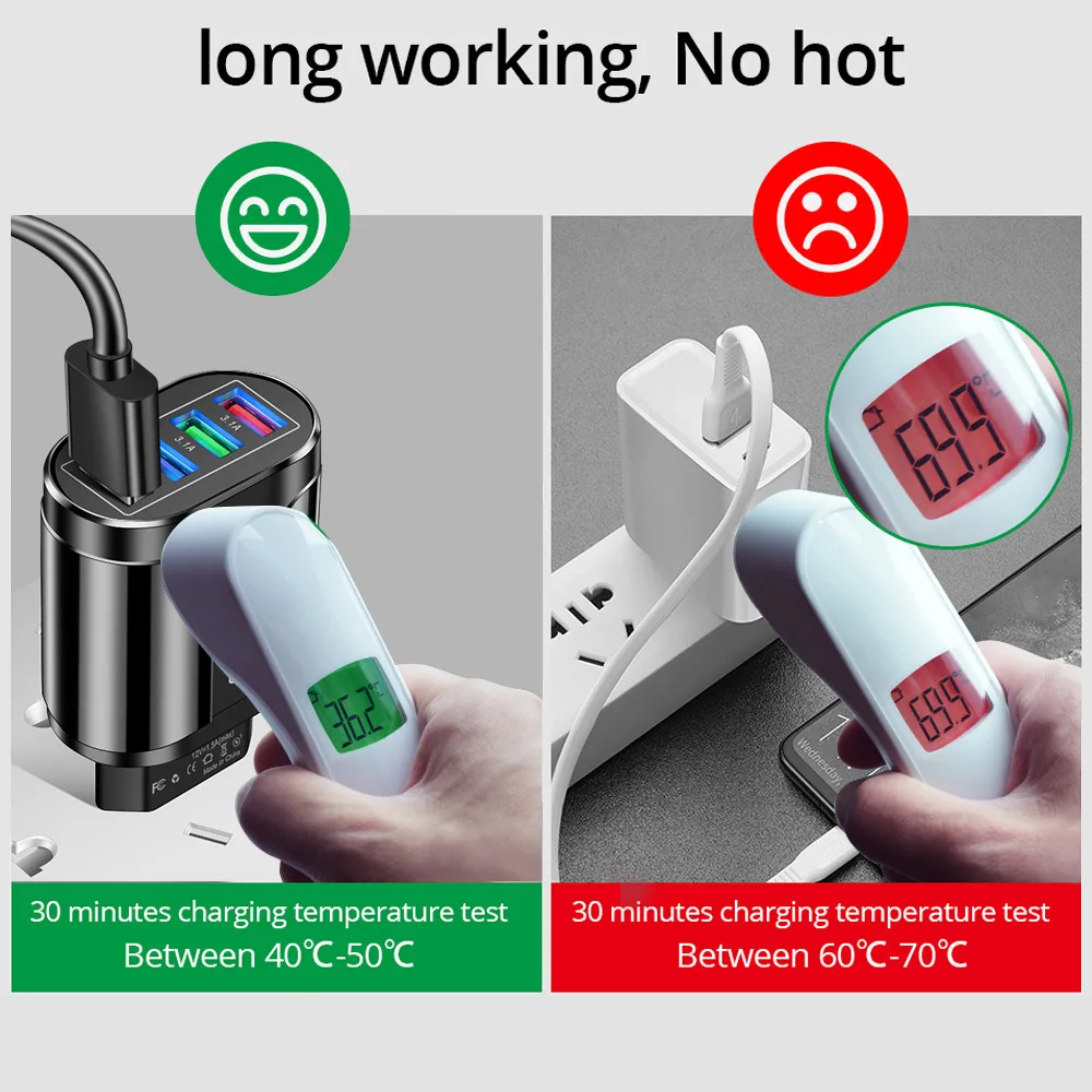 Uthai-携帯電話充電器,トラベル充電器付き4ポートLEDライトデバイス,USB充電器,HC-385 3a