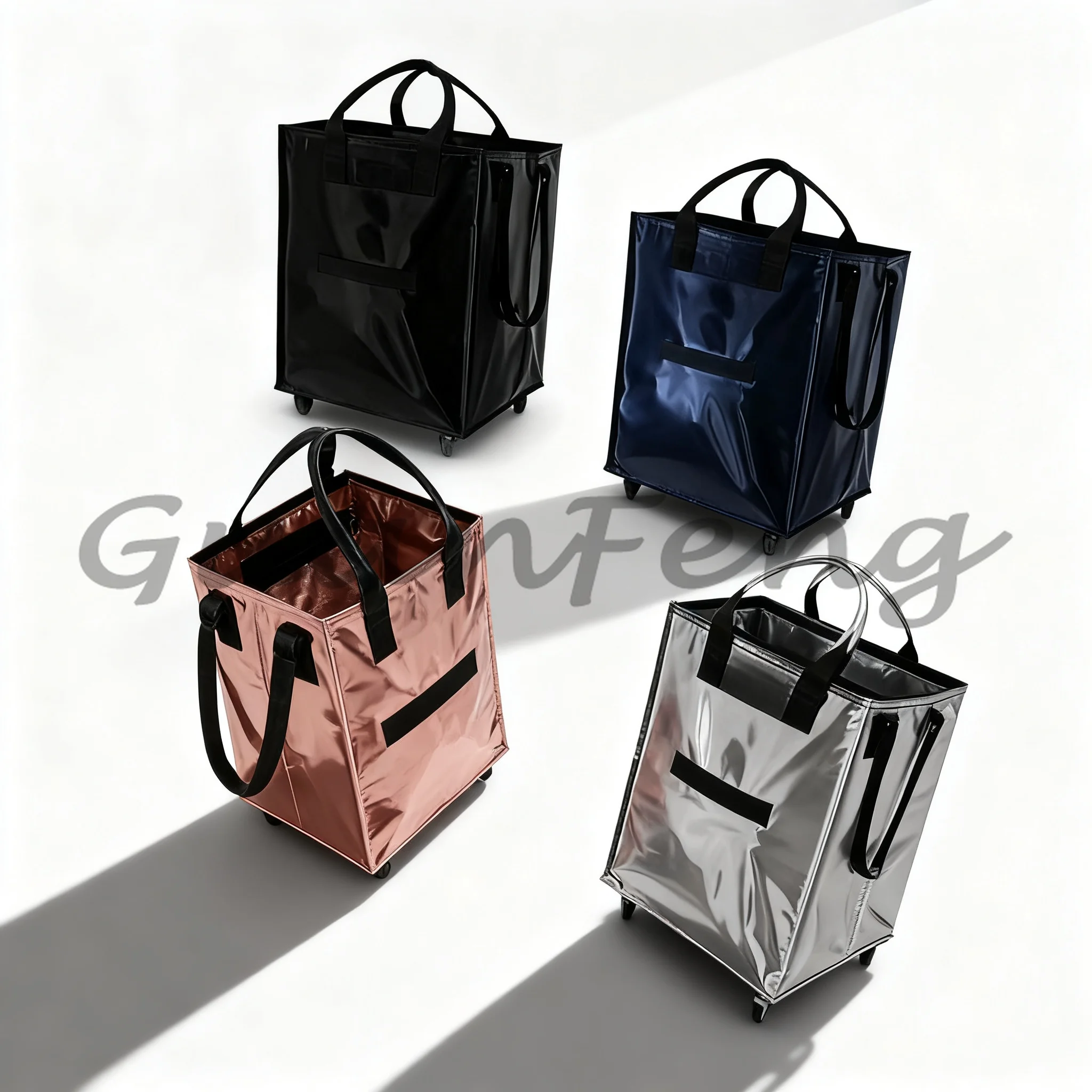 Foldable Stackable Wheeled Shopping Bag, Large Capacity Grocery Tote with Silent Wheels for Vegetable Shopping