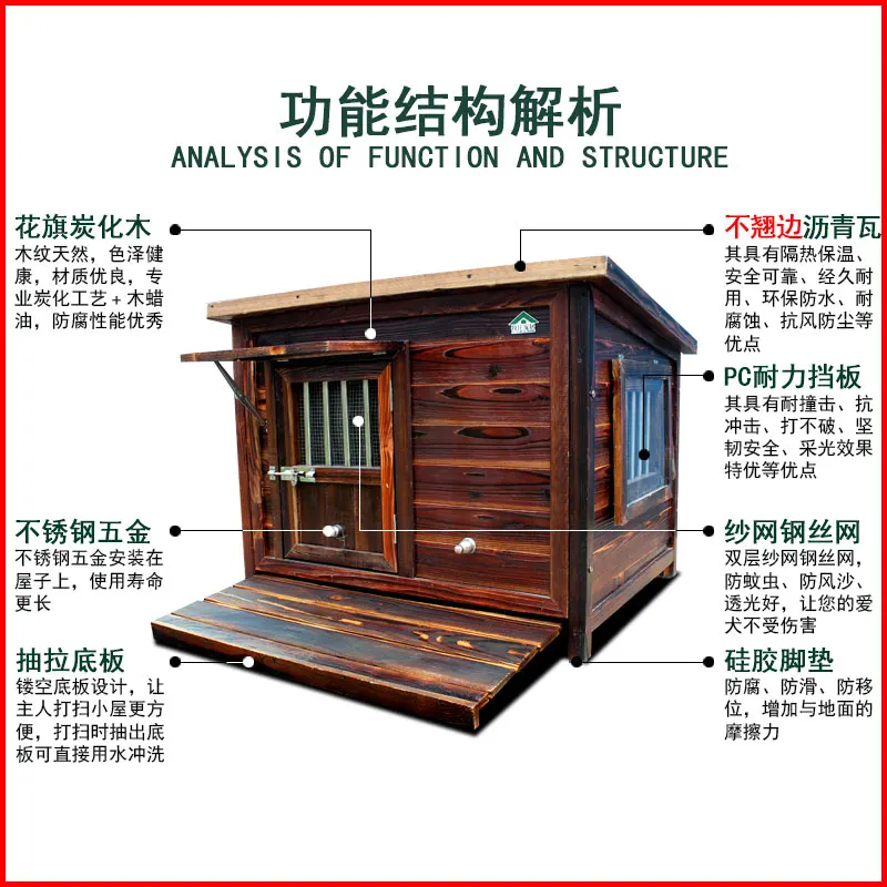 The product can be customized.Preserved solid wood dog kennel, large dog kennel, medium to large wooden dog cage