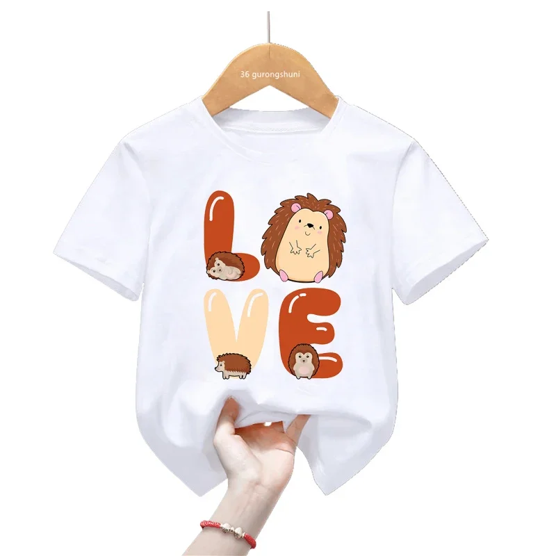 Love Hedgehog Print T Shirt For Girls/Boys Funny Kids Clothes Summer Short Sleeve Tshirt Children T-Shirt