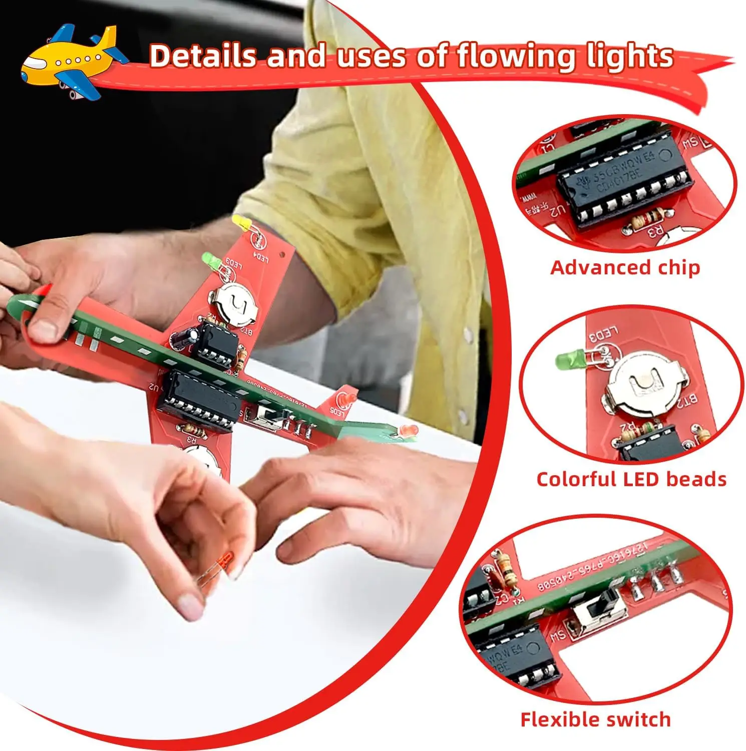 Small Aircraft Flash Circuit Cd4017 Flow Lamp Electronic Production Kit DIY Welding Practice Circuit Board Parts