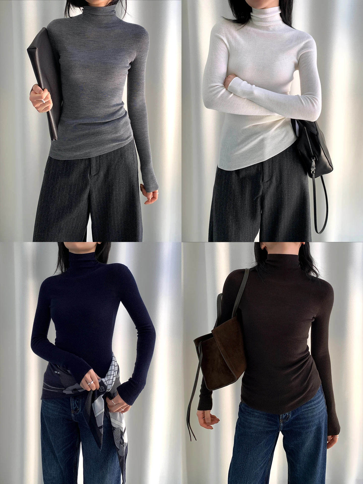 

Muallychen Sl шерстяной базовый слой irt Yangzhou шелковый высокий воротник длинный све мягкий шерстяной коврик зимний женский топ