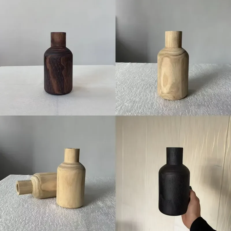 Nordic Vintage Zen Solid Wood Vase Bamboo Dried Flower Arrangement Jewelry Display Stand for Tea Room Dining Table Home Decor