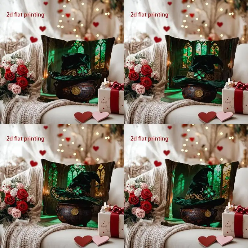 

Irish Hat and Cauldron Pattern Decorative Pillow Cover Pattern Cushion Cover Suitable for Sofa Bedroom Car Pillow Cover