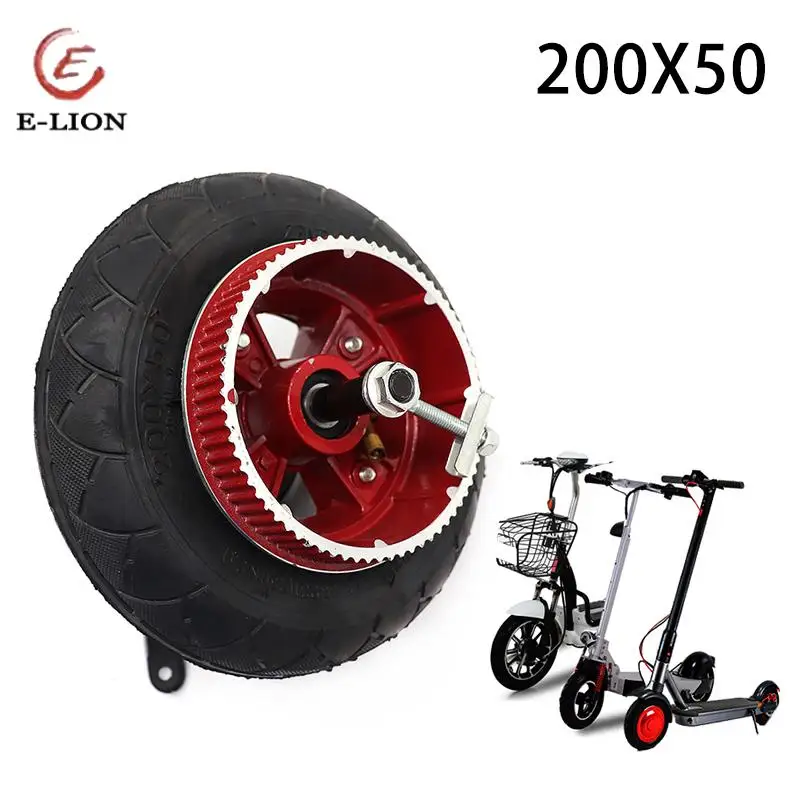 8 Inch 200x50 Electric Scooter Wheel Vehicle Pneumatic Tire Inner Tube or solid Tyre with Alloy Rim Red 4 rhizome rear pulley