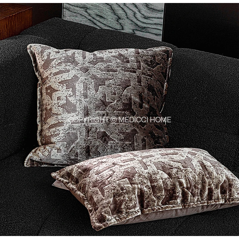 Medicci Home Italian Charcoal Brown Maze Design Cushion Cover Handcrafted Neutral Couch Throw Pillow Case For Villa Hotel House