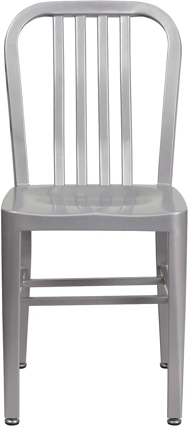 Gael Indoor/Outdoor Modern Metal Dining Chairs, Commercial-Grade Galvanized Steel Restaurant Chairs, Set of 2, Silver