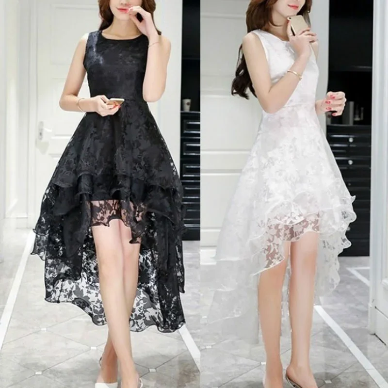 

New Elegant Women's Sleeveless Lace O-Neck Printed Dress Wedding Party Dress