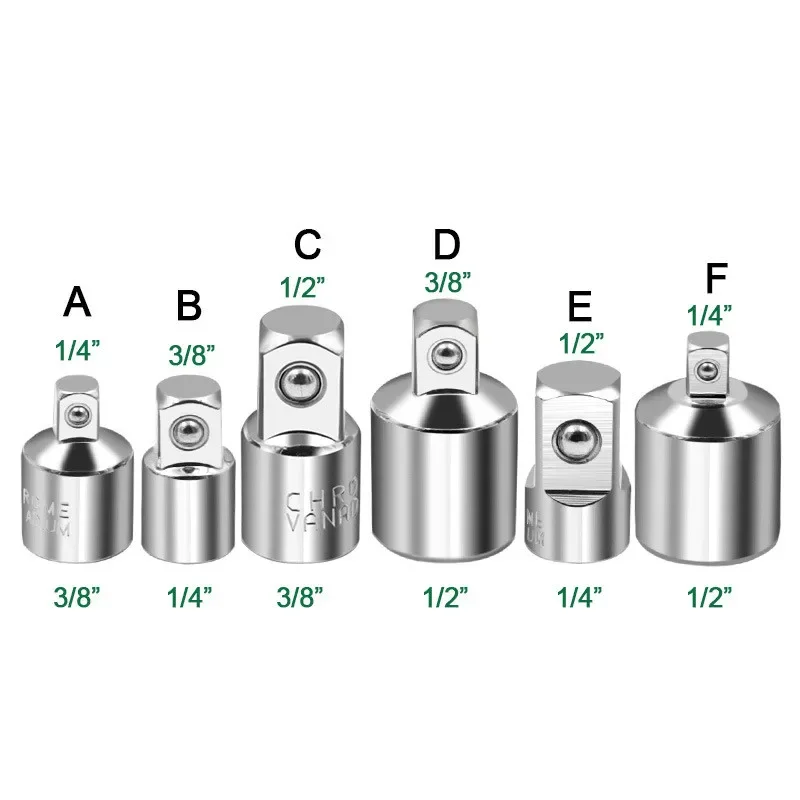 6PCS CR-V Steel Ratchet Wrench Socket Converter Head Sleeve Adapter 1/2