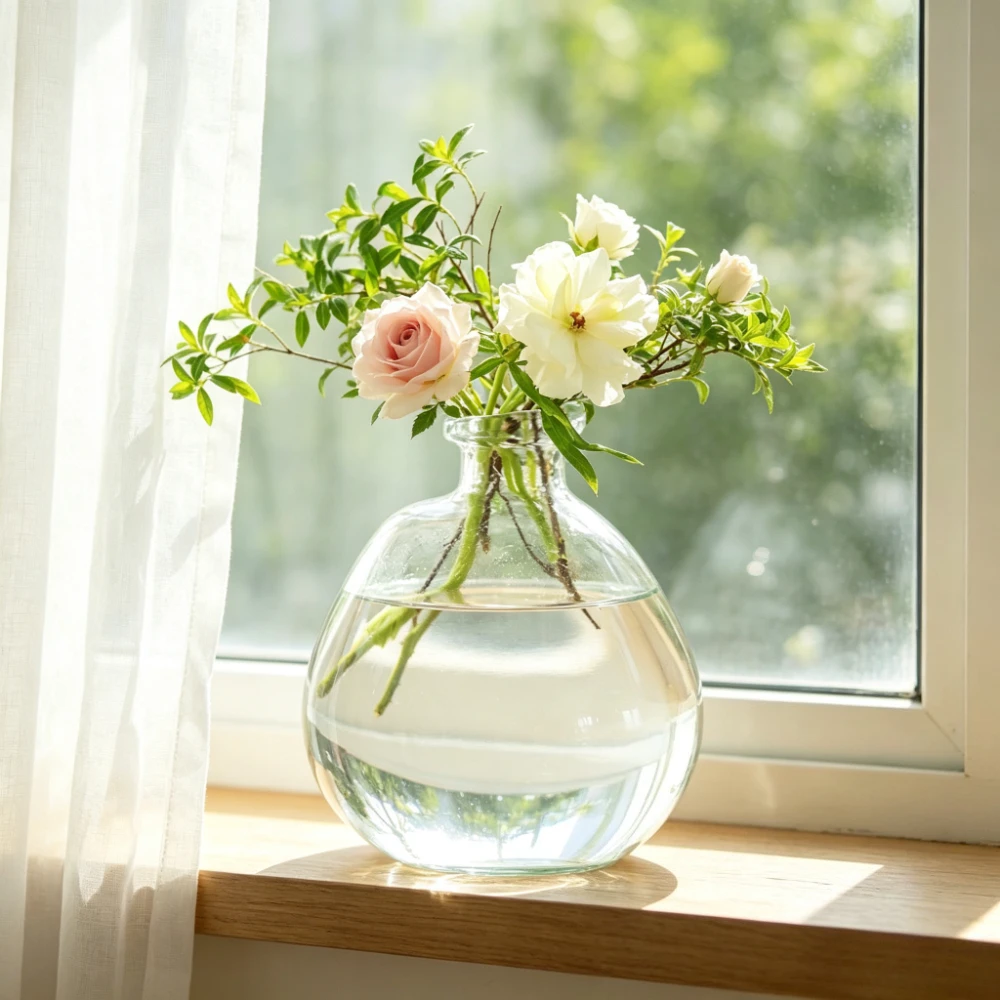 Minimalist Clear Glass Bud Vase Small Round Flower Vase for Roses Daisies Hydroponics Flower Plant Pot Home Tabletop Decor