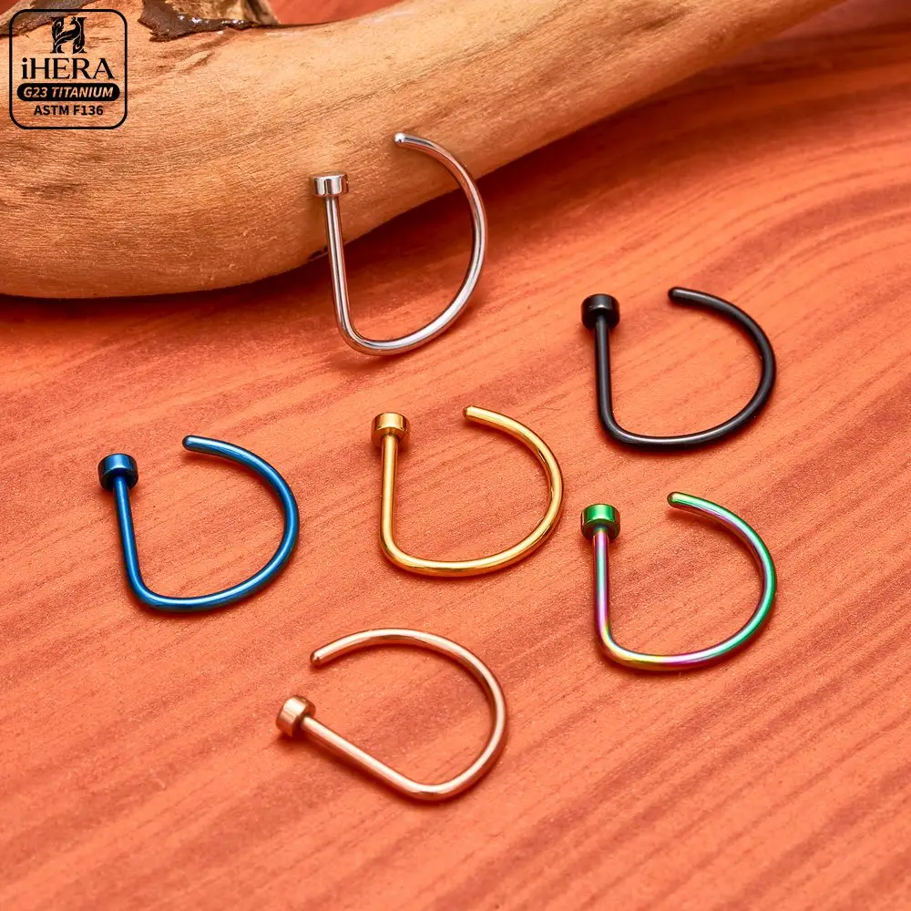 1/10PCS ASTM F136 Titanium Fake Nose Ring Hoop Non Piercing D Shape Nostril Lip Septum Earring Body Jewelry Kit
