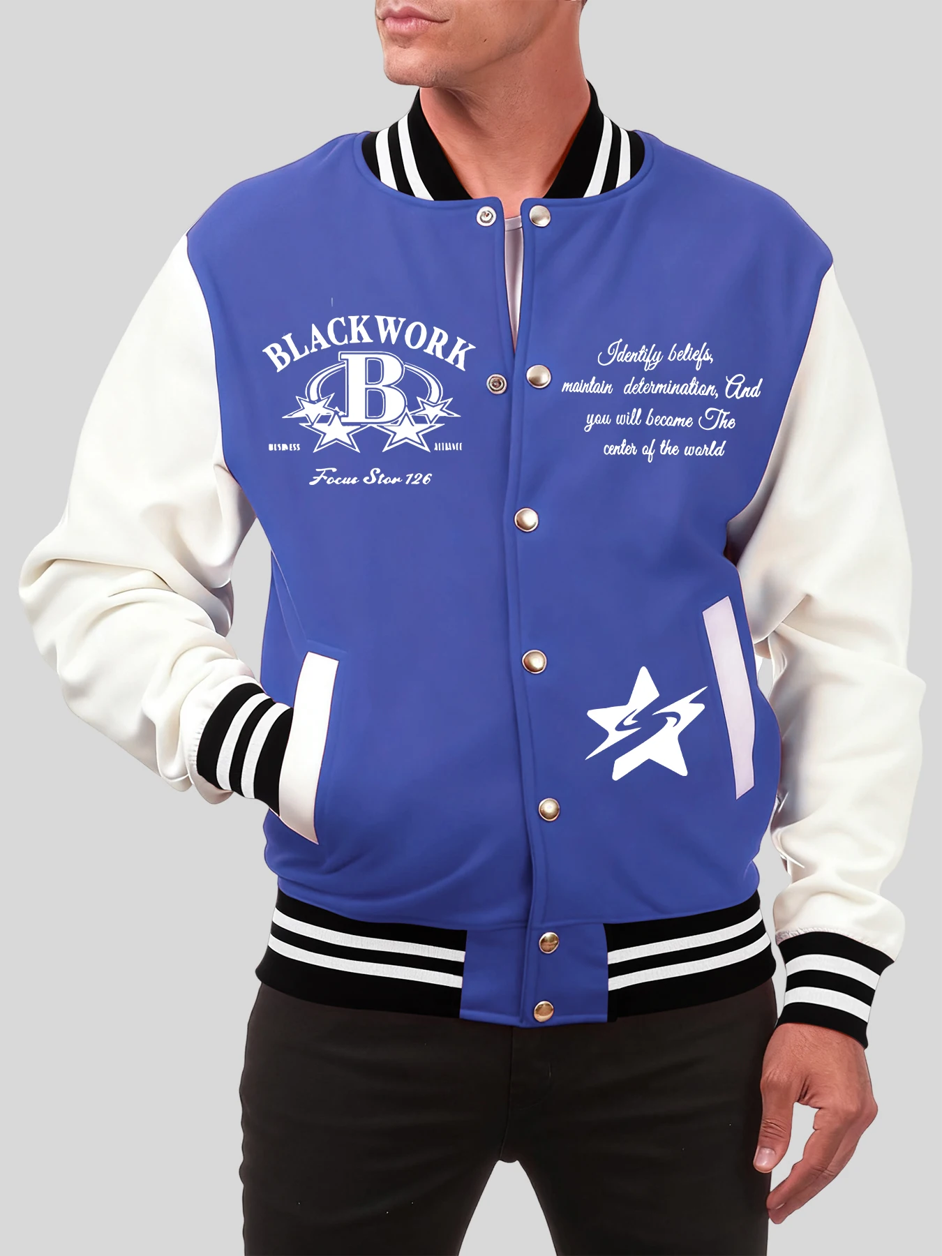 

Мужская американская куртка с витой пентаграммой и принтом Blackwork, модная свободная бейсбольная форма, осенняя красочная одежда, хлопковая спортивная одежда